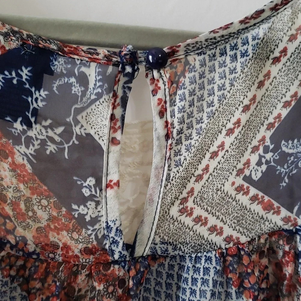 Rue 21 Crochet Sheer Blouse Small Vintage Quilt Inspired Boho Bohemian - Picture 8 of 11